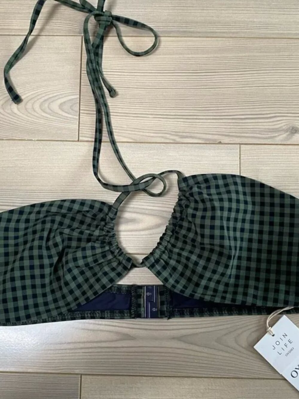 Oysho Green Checkered Bikini Top